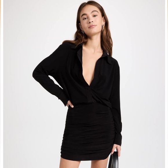 Norma Kamali Dresses & Skirts - Norma Kamali Women's Boyfriend Shirt Shirred Skirt Dress Black Size Small